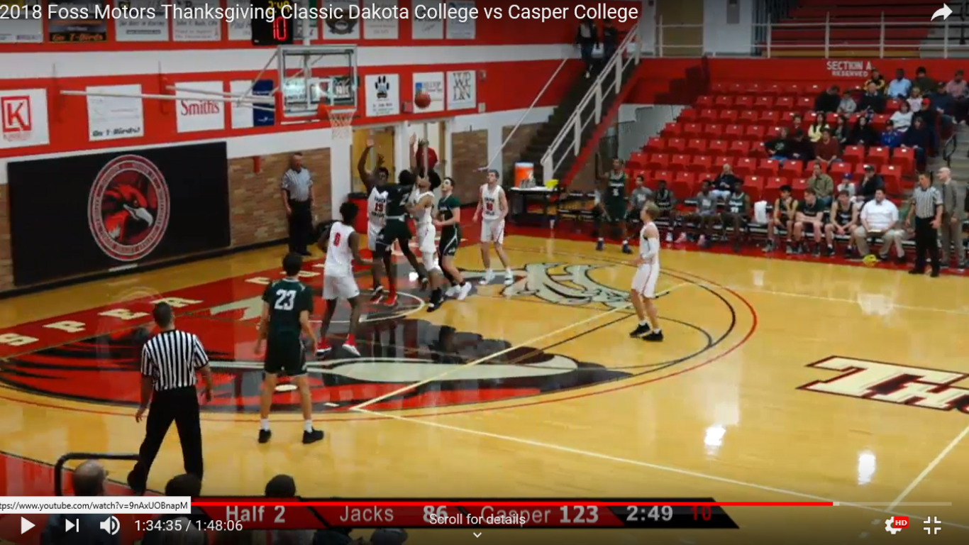 Nizarre Thompson drives to the bucket in action vs Casper College.  Thompson scored a season high 28 in the Jacks loss on Friday November 23.