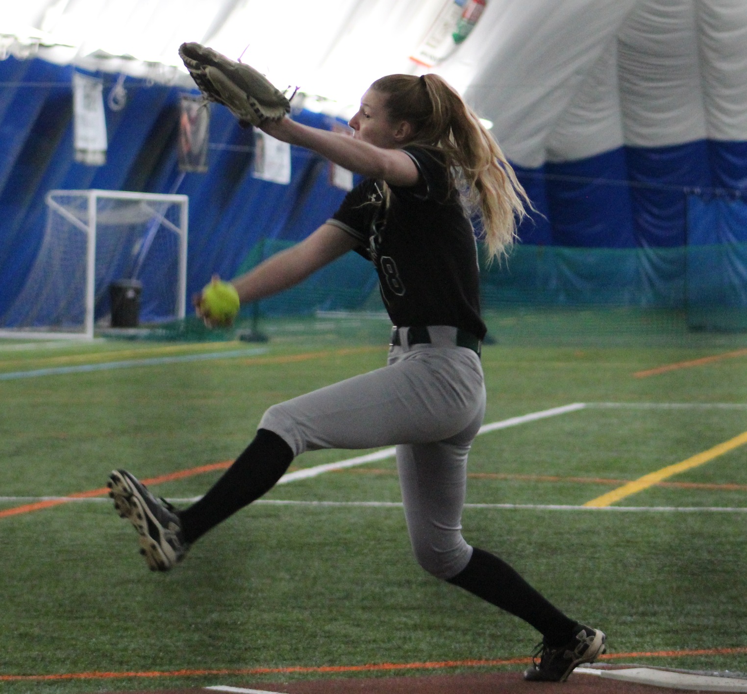 Freshman pitcher Kassidy Cunningham in action March 1 vs NCAA Div. III Crown College.